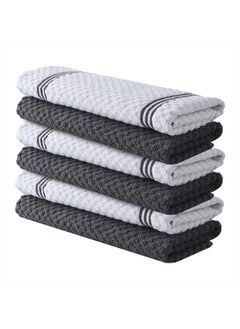 Buy Premium Kitchen Towels – Pack of 6, 100% Cotton 15x25 Inches Absorbent Dish Towels - Tea Towels- Terry Kitchen Dishcloth Towels- Grey Dish Cloth for Household Cleaning in UAE