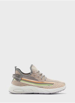 Buy Rainbow Stripe Knit Lace Up Sneakers in UAE