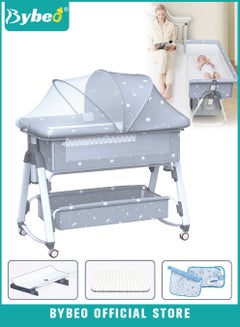 Buy 7PCS Baby Bedside Crib, Babies Bed with 360° Swivel Wheels, Portable Folding Bassinet for Infant Newborn, Nursery Beds with Mosquito Net, Mat, Basket, Cooler, Pillow, Diaper Changing Station in Saudi Arabia