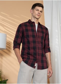 اشتري Red Casual Shirt for Men, 100% Cotton, Slim Fit في السعودية