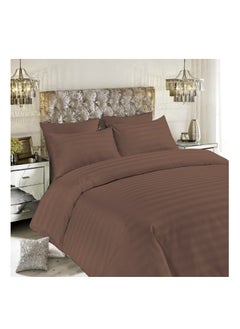 اشتري Tulip (Dark Brown) King Size Duvet Cover with 1 cm Satin Stripe (245 x 265 + 30 Cm-Set of 1 Pc) 100% Cotton, Soft and Luxurious Hotel Quality Bed linen-300 TC في الامارات