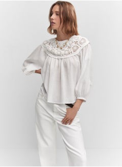 Buy Openwork Puff Sleeve Top in UAE