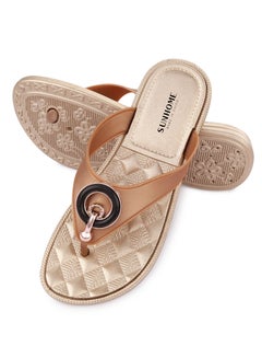 Buy Embellished detail flat slippers champagne gold in UAE