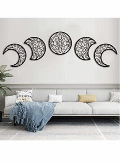 اشتري Moon Decoration Wall Decoration, Art decoration Hanging, Boho Bedroom Decor Home (Black, 5 Pieces) في السعودية