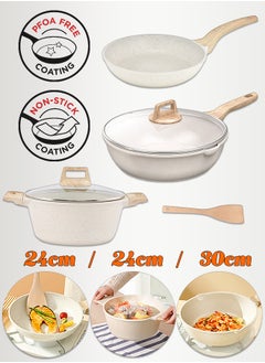 Buy 6 Pieces Non-stick Coating Cookware Set - Aluminum Alloy Material - Pot and Pan - Casserole, Stockpot, Deep Frying Pan White in UAE