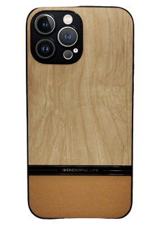 Buy Shockproof Wood Grain Skin PU and TPU Shockproof Luxury Phone Case for iphone 13 Pro max (Beige) in Egypt