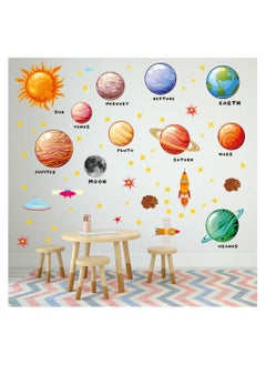 اشتري 4Pcs Universe Cartoon Wall Stickers, SYOSI Rocket Cosmonaut Space Planet Wall Decals Decor Home, Solar System Wall Mural, Space Astronaut Spacecraft, Wall Decals for Kids Nursery Bedroom Playhouse في السعودية