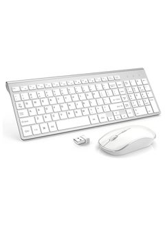 Buy Wireless Keyboard and Mouse Combo,2.4G Slim Wireless Keyboard Mouse-Portable, Full Size, Ergonomic, 2400 DPI,Extreme Power Saving,Sleek Design-White+Silver (White) in UAE