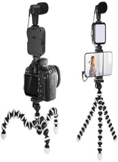 Buy Vlogging Kit logging Rig Kit for Filming/YouTube Recording Photography for Any Mobile & Digital Cameras with LED Light, Shotgun Microphone, Phone Holder and Extendable Tripod Flexible Stand… in Egypt