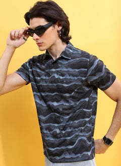 Buy Abstract Print Polo T-Shirt with Short Sleeves in Saudi Arabia
