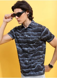 Buy Abstract Print Polo T-Shirt with Short Sleeves in Saudi Arabia