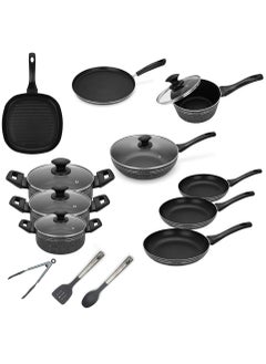 اشتري Auroware 18 Piece Non Stick Cookware Frying Pan Casserole Sauce Pan Wok Pan with Tempered Glass lid Kitchens Utensils Three Layer Coating PFOA Free في الامارات