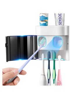 اشتري Toothbrush Holder Wall Mounted  Automatic Toothpaste Dispenser with Dustproof Cover  Electric Toothbrush Holders for Bathroom with 2 Toothpaste Squeezers for Family Kids Black في الامارات