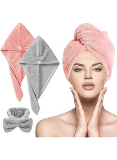 Buy Hair Drying Towels, Microfiber Hair Towel Wrap Set, Super Absorbent Microfiber Hair Towel Turban With Button Design To Dry Hair Quickly, For Women Wet/Long/Thick Hair Long (3Packs) in Saudi Arabia