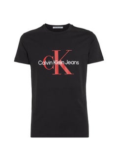 Buy Men's Core Monogram Slim T-shirt, Cotton, Black/ Red in Saudi Arabia