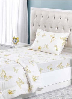 اشتري Butterfly Fitted Sheet and Pillowcase Set, Yellow & White - 90x200 cm في الامارات