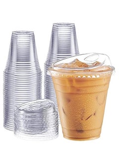 Buy 100 Count Crystal Clear Plastic Cups with Strawless Sip-Lids, Disposable Iced Coffee Cups, Ideal for Cold Beverages and To-Go Drinks in Saudi Arabia