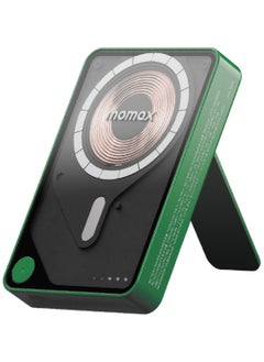 Buy Momax 1-Power X PRO+ 10000mAh Magnetic Wireless Power Bank with Stand and Built-in USB-C Cable - Green in UAE