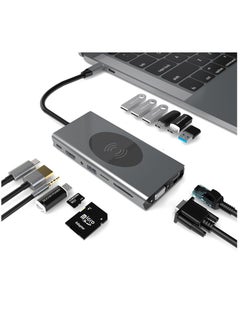 Buy USB C Docking Station 15 in 1 USB-C Dual Display Laptop USB Type-C Hub Multiport Adapter Dongle with HDMI VGA USB Port SD/TF Audio PD Compatible with Dell, Surface, HP, Lenovo, etc in UAE