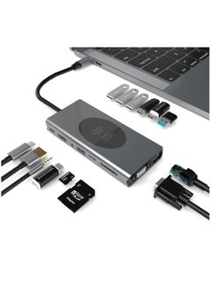 اشتري USB C Docking Station 15 in 1 USB-C Dual Display Laptop USB Type-C Hub Multiport Adapter Dongle with HDMI VGA USB Port SD/TF Audio PD Compatible with Dell, Surface, HP, Lenovo, etc في الامارات