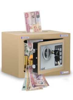 Buy Mini Cash Deposit Drop Slot Safe Box with Key and Pin Code Option Gold in UAE