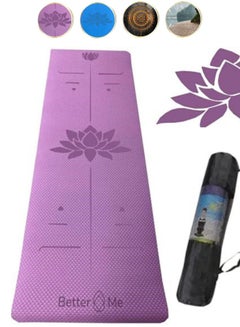 اشتري TPE Yoga Exercise Pilates Workout Mat XL | Alignment Line Thick Textured Non-Slip Yoga Mat with Bag في الامارات