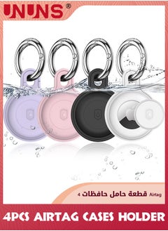 Buy 4 Pack Airtag Holder Key Ring Cases,IPX8 Waterproof Silicone Airtag Keychain For Apple Airtag,Anti-Scratch Airtag Case,Item Finders Tracker Accessorie For Pet Wallet Keys-Black+White+Pink+Purple in UAE