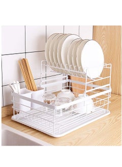 Buy Dish Drying Stand Bowl Storage Rack Plate Organizer Utensil Holder for Kitchen Countertop Large Capacity Antibacterial Stylish (White) in UAE