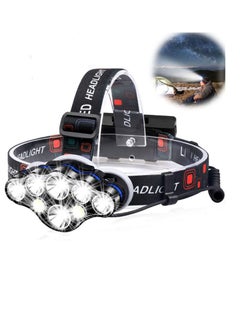 Buy Rechargeable Headlamp, 8 LED 18000 High Lumen Bright Head Lamp with Red Light, Lightweight USB Head Light, 8 Mode Waterproof Head Flashlight for Outdoor Running Hunting Hiking Camping Gear in UAE