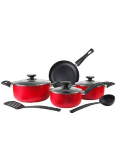 اشتري 9 Piece Nonstick Cookware Set, 24CM Casserole + Lid, 20CM Casserole + Lid, 18CM Saucepan + Lid, 24CM Frypan + Lid, 24CM frypan, Nylon Turner, Nylon Ladle BC-109 في الامارات