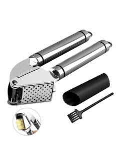 Buy Garlic Press, Stainless Steel Garlic Mincer Crusher with Silicone Roller Peeler and Cleaning Brush, Easy Squeeze Rust Proof Dishwasher Safe in UAE