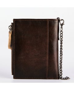 Buy Cowhide RFID Anti-theft Card Swiping Wallet, Driver's License Chain Zipper Coin Purse Brown in Saudi Arabia