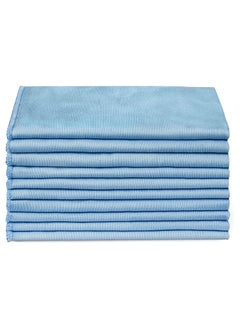 Buy 10 Pieces 40x40cm Glass Cleaning Microfiber Detailing Cloth for Cleaning Window, Glasses, Windshields, Mirrors, and Stainless Steel, Blue in UAE