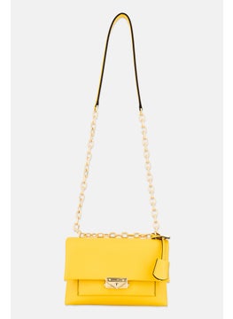 Buy Women Brand Logo Shoulder Bag 15 H x 23 L x 10 W Cm, Yellow in UAE