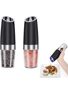 اشتري 2 Pack Automatic Pepper Grinder, Gravity Electric Salt Grinder, Kitchen Coarseness Adjustable Spice Mill Shakers with LED Light في الامارات