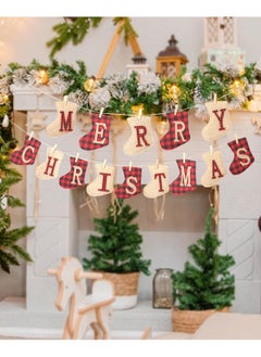 Buy Merry Christmas Banners Sock Shaped Christmas Burlap Banners Christmas Flags Hanging Decorations for Christmas Party Wall Tree and Fireplace (A) in UAE