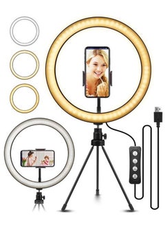Buy Versatile Selfie Ring Light with Tripod Stand and Cell Phone Holder 3 Modes & 10 Brightness Levels for Flawless Photos and Videos in UAE