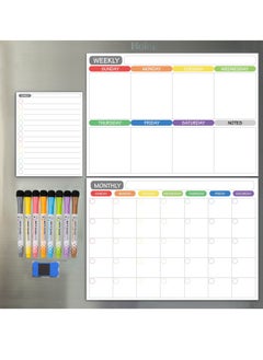 Buy Magnetic Dry Erase Whiteboard Planner Set With 8 colour marker and duster in UAE