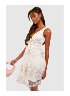 Buy Boohoo Occasion Floral Embroidery Wrap Skater Dress in UAE