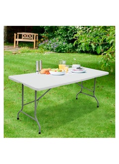 اشتري Folding Table - Foldable Heavy Duty Plastic Table for Indoor & Outdoor Parties, Picnic, Camping, Wedding BBQ Catering, Garden Dining - Fold-In-Half Portable Utility Table - White - 6ft في الامارات