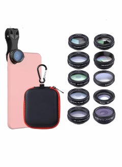 Buy Phone Camera Lens Kit with 0.63X Wide Angle, 15X Macro, 198 Degree Fisheye, 2X Telephoto, CPL, Star Filter, Radial Filter, Flow Filter, Kaleidoscope 3, Kaleidoscope 6 Compatible with Android iPhone in UAE