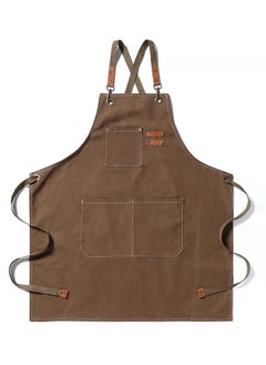 اشتري Chef Apron,Cross Back Apron for Women and Men,Cotton Canvas Apron with Adjustable Straps and Large Pockets,Kitchen Cooking Baking Hairstylist Bbq Woodworking Welding Carpenter Work Bib Apron Brown في السعودية