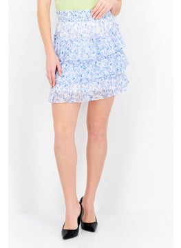 اشتري Women Floral Print Mini Skirt, White/Blue في الامارات