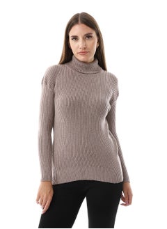 اشتري Taupe Brown Long Sleeves Slip On Ribbed Top في مصر