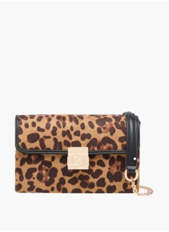 اشتري Animal Textured Crossbody Bag with Chain Strap and Flap Closure في الامارات