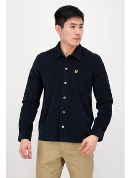 Buy Men Regular Fit Ribbed Long Sleeve Casual Shirt, Navy Blue in UAE