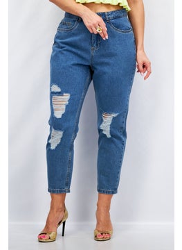 Buy Women Regular Fit Washed Non Stretchable Denim Jeans, Blue in UAE