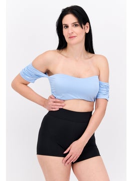 Buy Women Solid Beachwear Crop Top, Sky Blue in UAE