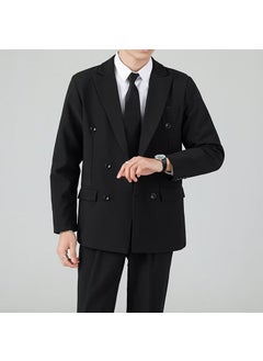 Buy Mens Double-Breasted Coat Slim Fit Wedding SuitBlack Black in UAE