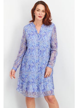 Buy Women Allover Print Mini Dress, Chambray Blue in UAE